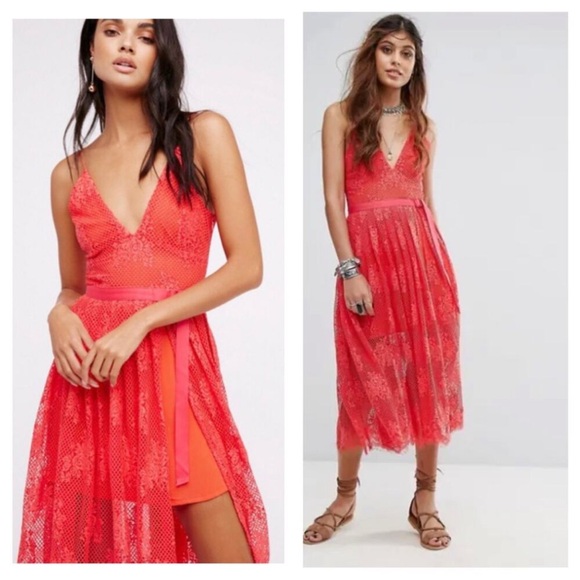 Free people match point pink sheer belted lace dress - Picture 8 of 13